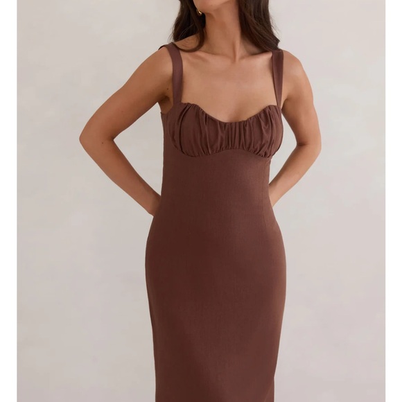 Park & Fifth - Cocoa Brown Linen Midi Dress - Picture 2 of 4